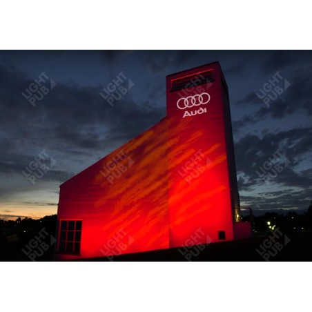 Projection logo lumineux sur façade de bâtiment