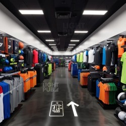 Flèche lumineuse magasin de sport projetée au sol