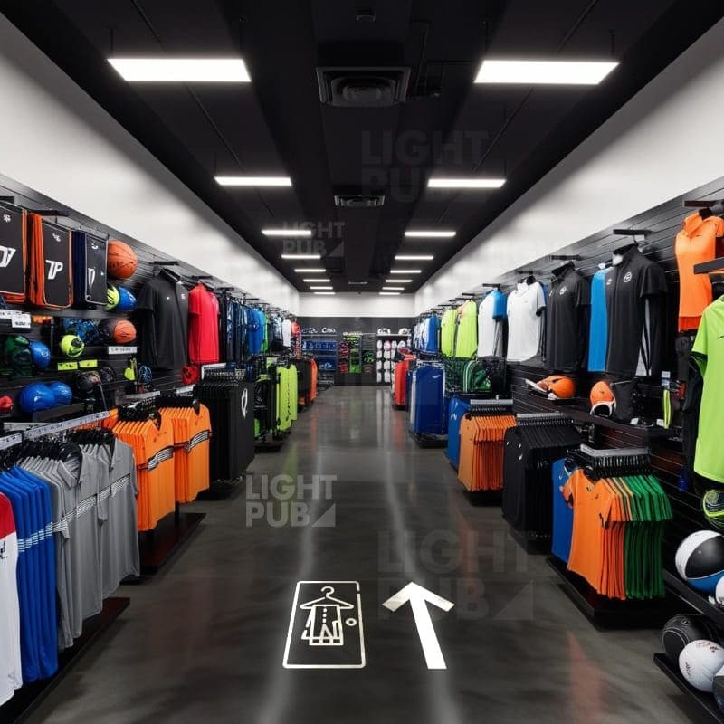 Flèche lumineuse magasin de sport projetée au sol