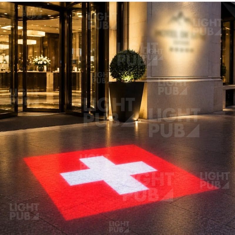 Projection lumineuse du drapeau suisse au sol – Fête nationale suisse